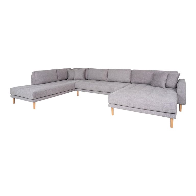 Lido U-Sofa - Open End - Grey - Fabric - Natural Legs - RHF