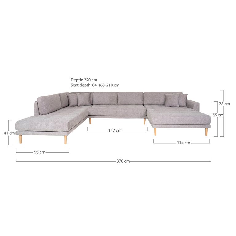 Lido U-Sofa - Open End - Grey - Fabric - Natural Legs - RHF