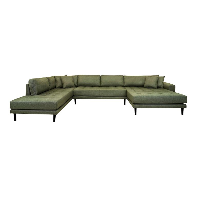 Lido U-Sofa - Open End - Olive Green - Fabric - Black Legs - RHF