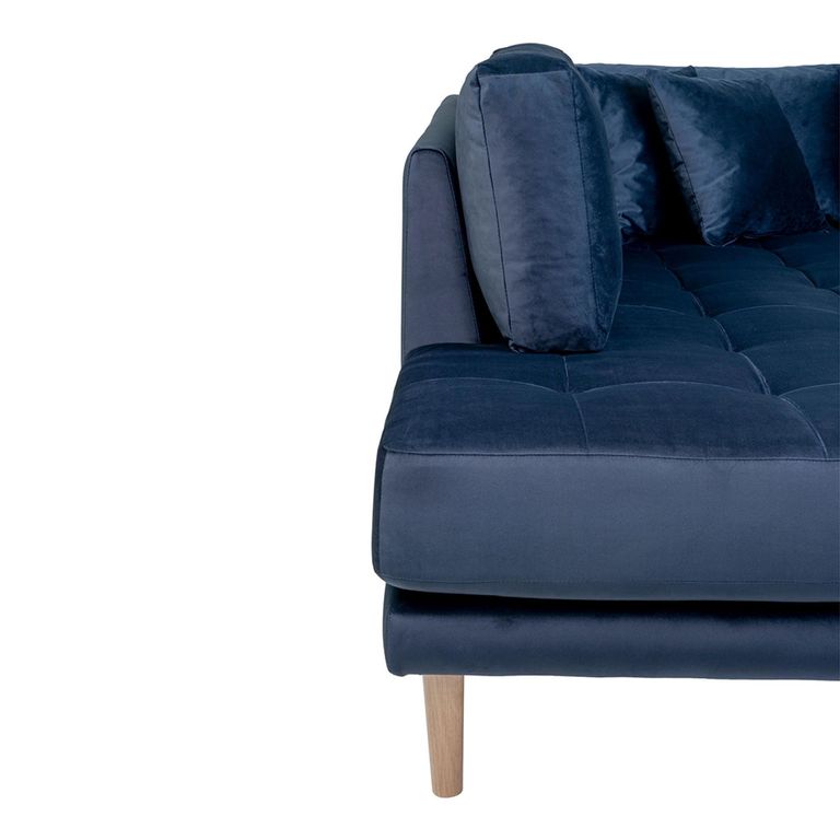 Lido U-Sofa - Open End - Dark Blue - Velvet Fabric - Natural Legs - RHF