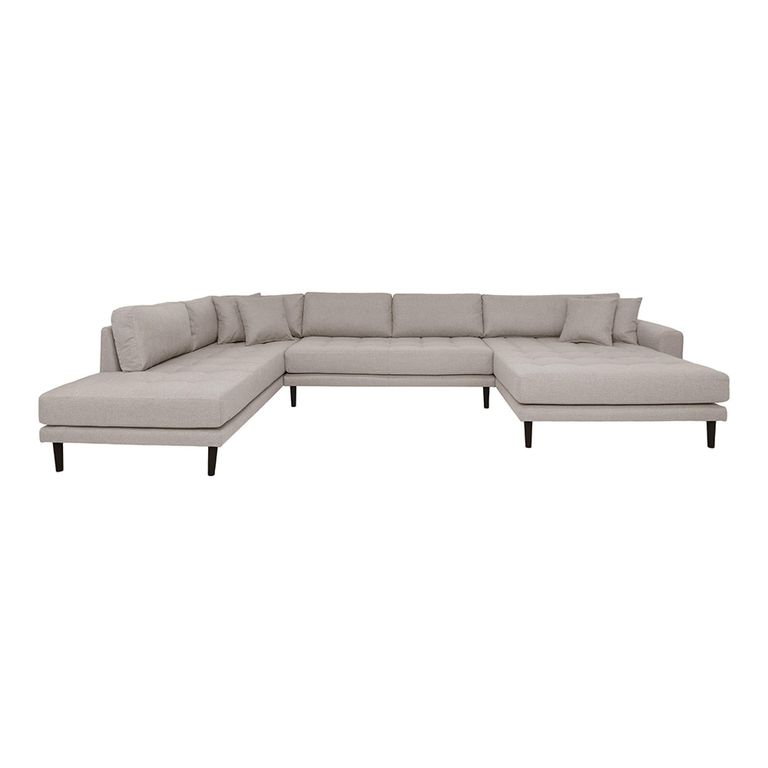 Lido U-Sofa - Open End - Stone - Fabric - Black Legs - RHF