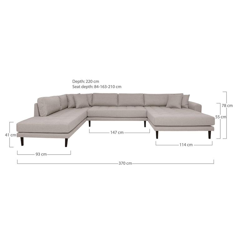 Lido U-Sofa - Open End - Stone - Fabric - Black Legs - RHF