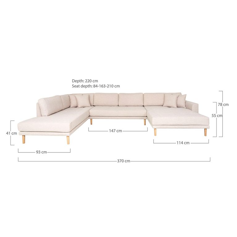 Lido U-Sofa - Open End - Sand - Fabric - Natural Legs - RHF