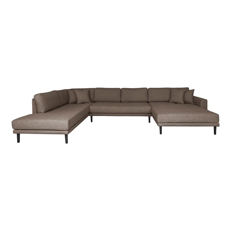 Lido U-Sofa - Open End - Brown - Fabric - Black Legs - RHF