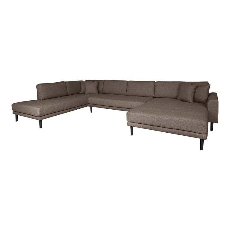 Lido U-Sofa - Open End - Brown - Fabric - Black Legs - RHF