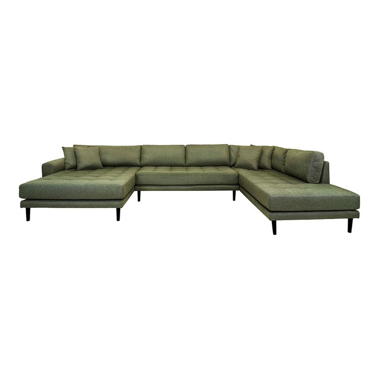 Lido U-Sofa - Open End - Olive Green - Fabric - Black Legs - LHF