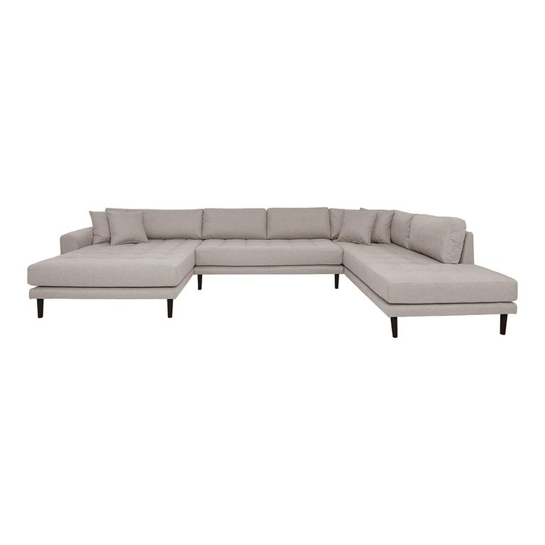 Lido U-Sofa - Open End - Stone - Fabric - Black Legs - LHF