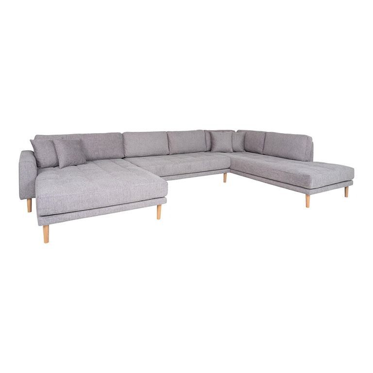 Lido U-Sofa - Open End - Grey - Fabric - Natural Legs - LHF