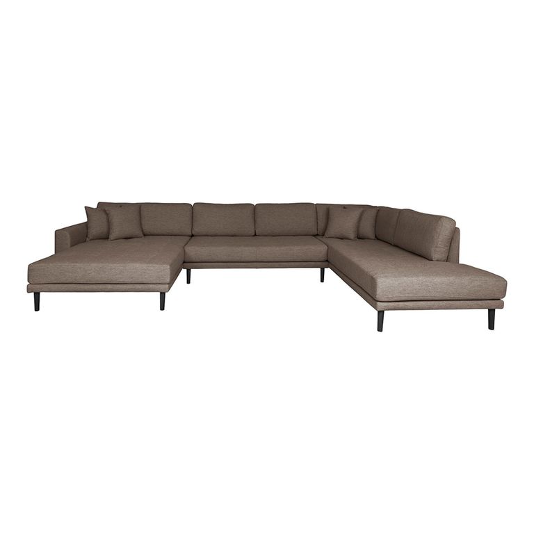 Lido U-Sofa - Open End - Brown - Fabric - Black Legs - LHF