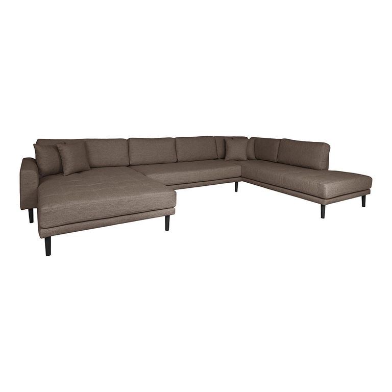 Lido U-Sofa - Open End - Brown - Fabric - Black Legs - LHF