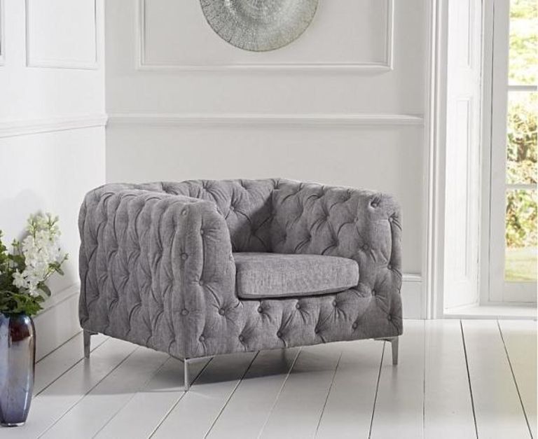Clearance - Alicia Grey Plush Fabric Armchair - FS375