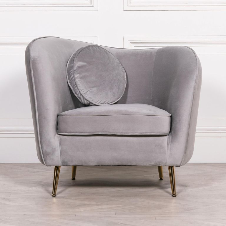 Occasional Armchair with Cushion - Grey Velvet