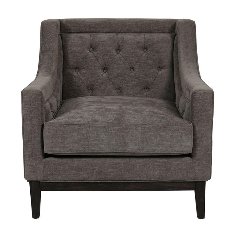Theodore Armchair - Warm Grey Fabric - Buttoned