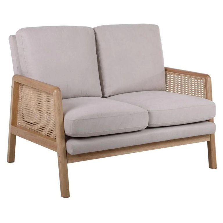 Ida 2 Seater Sofa - Cream Fabric and Rattan