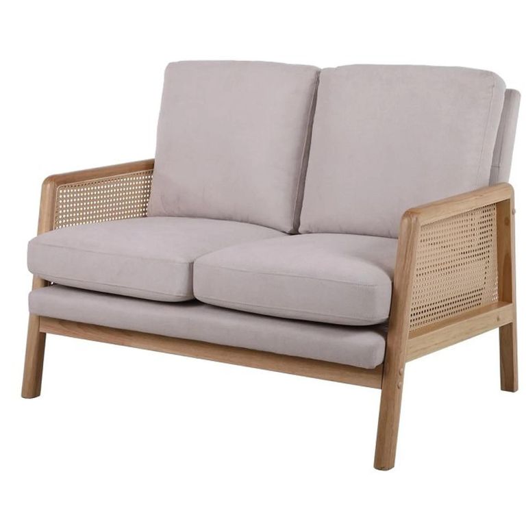 Ida 2 Seater Sofa - Cream Fabric and Rattan
