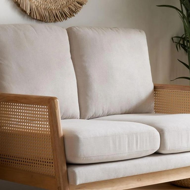 Ida 2 Seater Sofa - Cream Fabric and Rattan