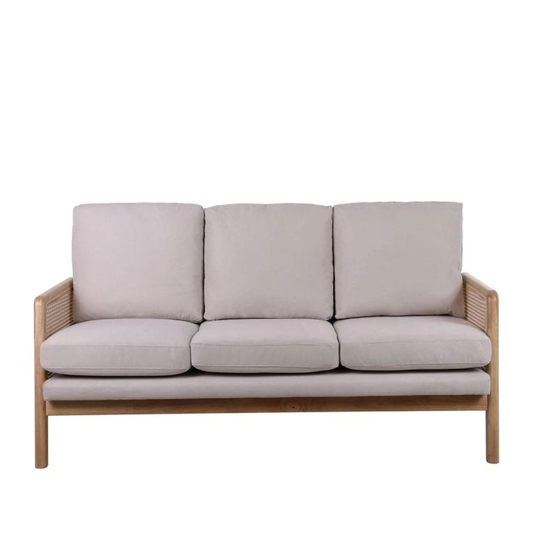 Ida 3 Seater Sofa - Cream Fabric and Rattan