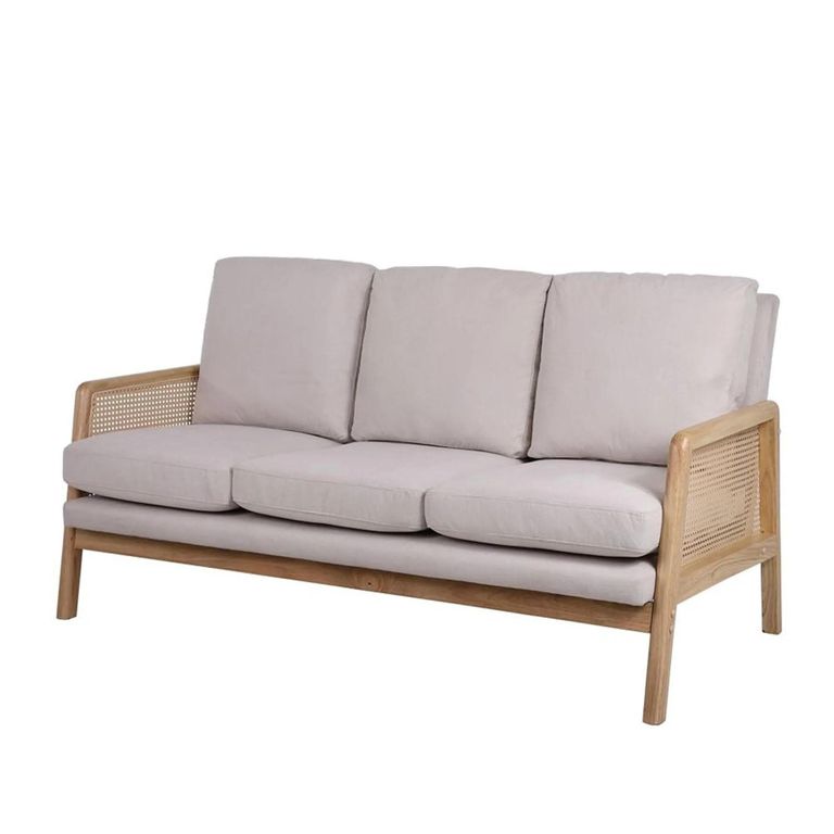 Ida 3 Seater Sofa - Cream Fabric and Rattan
