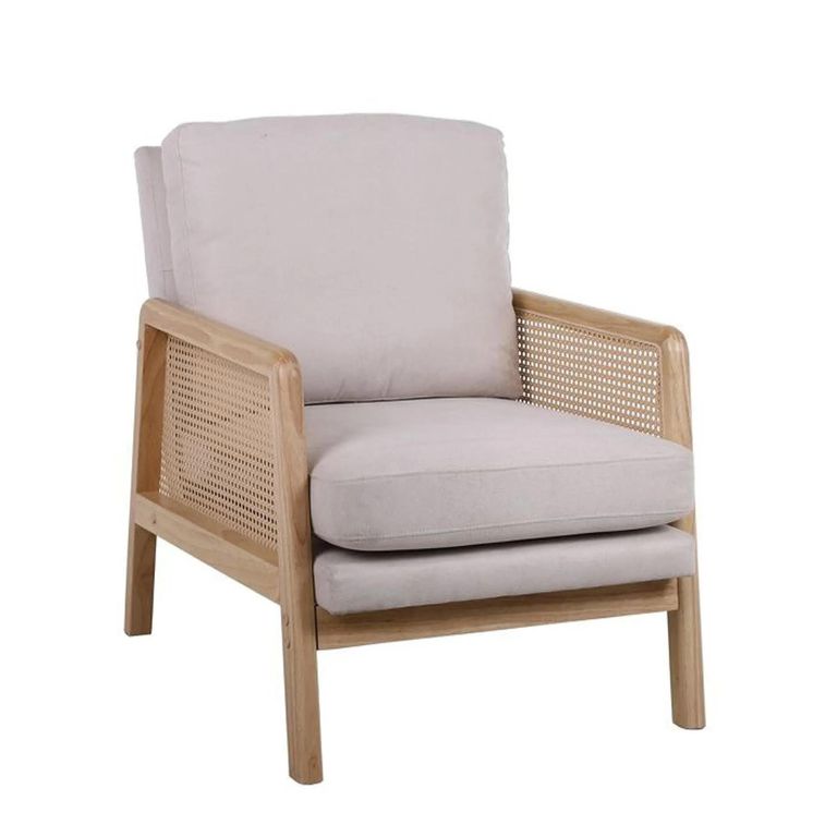 Ida Armchair - Cream Fabric and Rattan
