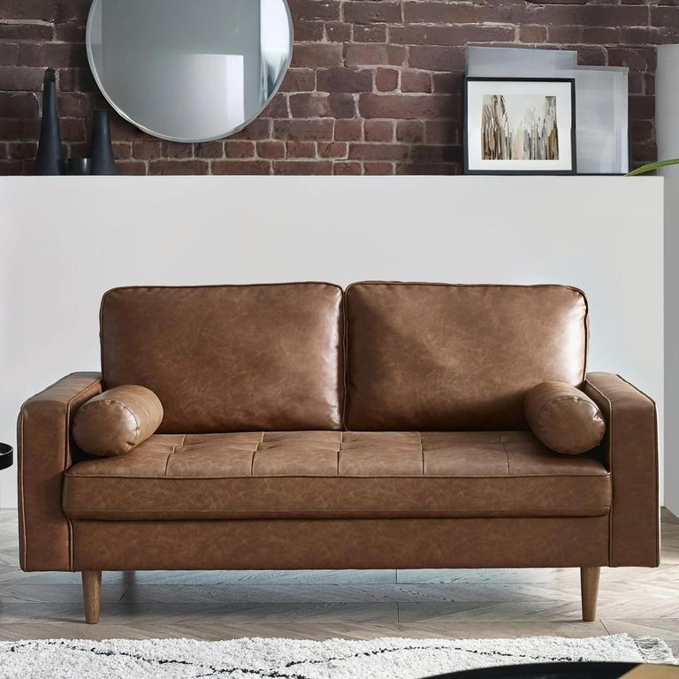 Henley Brown Faux Leather Sofa - 3 Seater