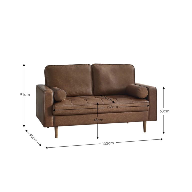 Henley Brown Faux Leather Sofa - 2 Seater