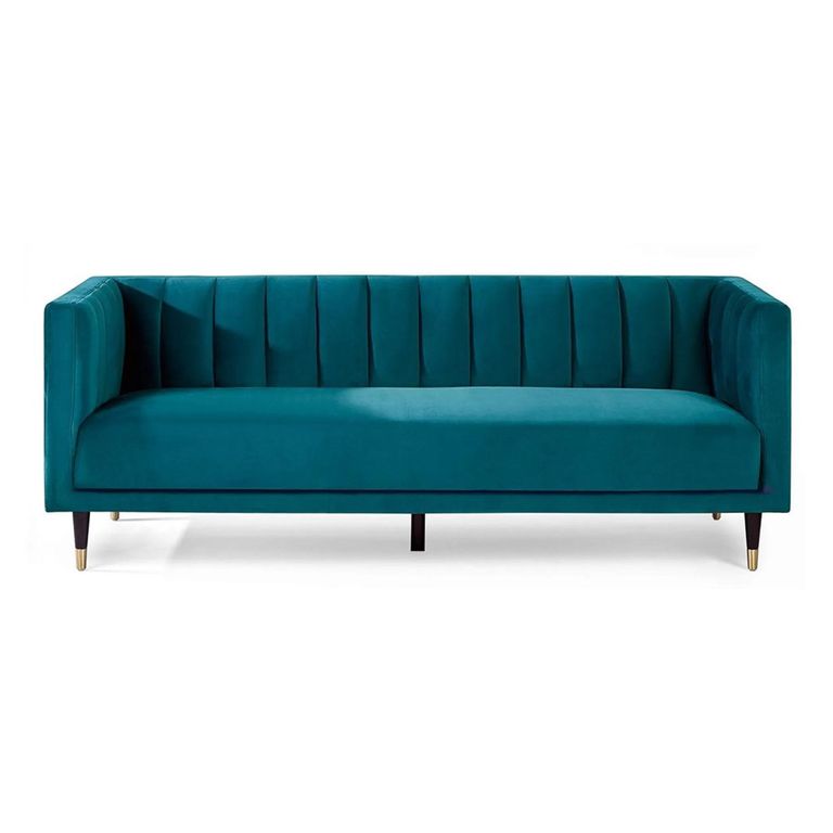 Salma Teal Fabric Sofa - 3 Seater - Scalloped Back