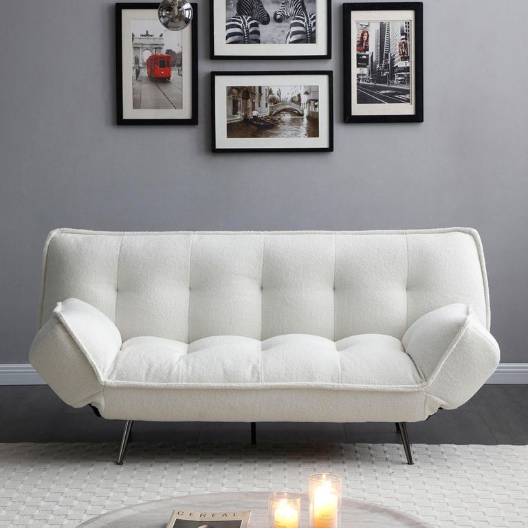 Regis Cream Fabric Click Clack Sofa Bed - 3 Seater