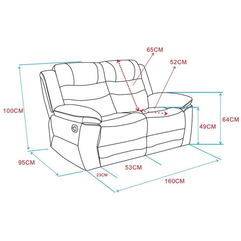Alexandra Warm Grey Leather 2 Seater Recliner Sofa
