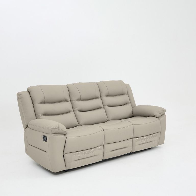 Alexandra Warm Grey Leather 3 Seater Recliner Sofa