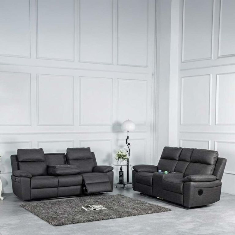 Huntington Electric Recliner Sofa Suite - 3+2 - Dark Grey Leather Look Fabric