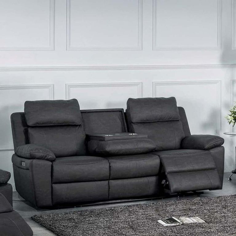 Huntington 3 Seater Electric Recliner Sofa - Dark Grey Leather Look Fabric