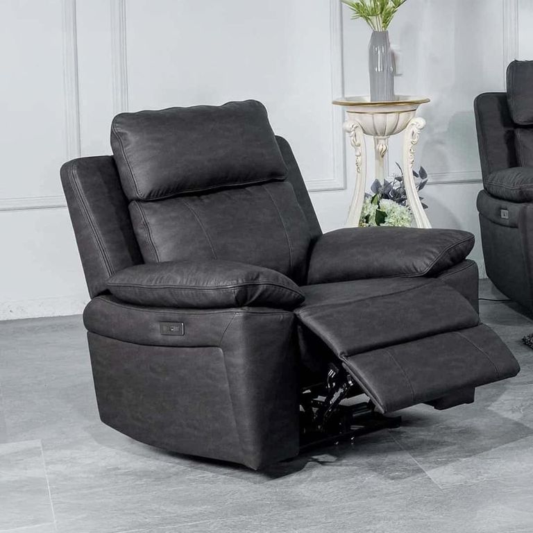 Huntington Electric Recliner Armchair - Dark Grey Leather Look Fabric