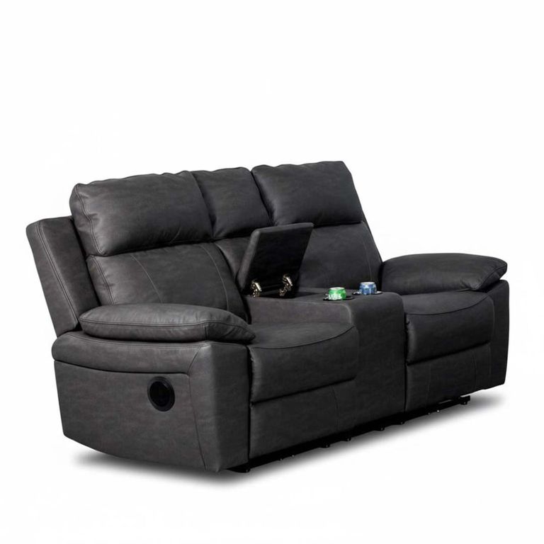 Huntington 2 Seater Electric Recliner Sofa - with Console - Dark Grey Leather Look Fabric