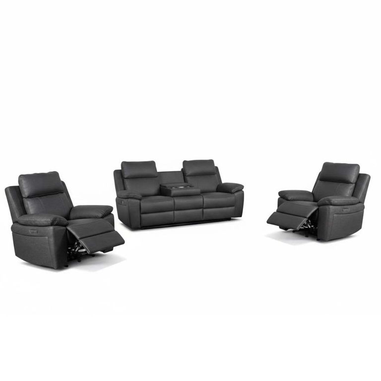 Huntington Electric Recliner Sofa Suite - 3+1+1 - Dark Grey Leather Look Fabric