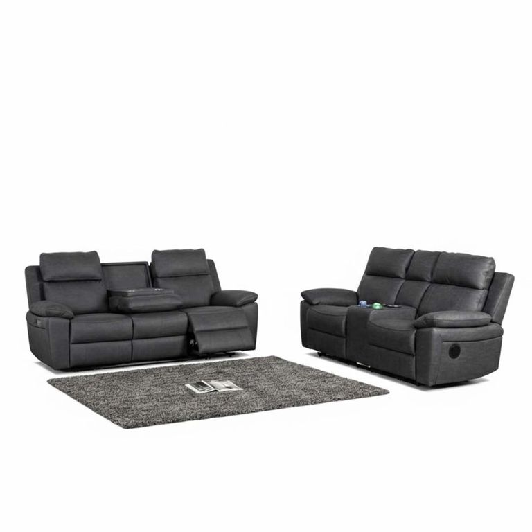 Huntington Electric Recliner Sofa Suite - 3+2 - Dark Grey Leather Look Fabric