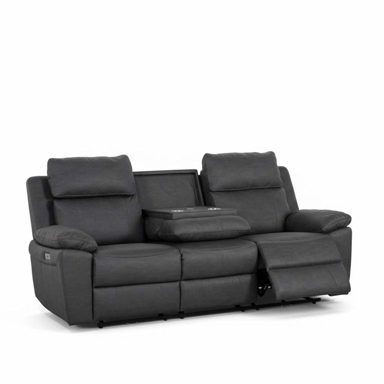 Huntington 3 Seater Electric Recliner Sofa - Dark Grey Leather Look Fabric