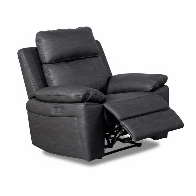 Huntington Electric Recliner Armchair - Dark Grey Leather Look Fabric