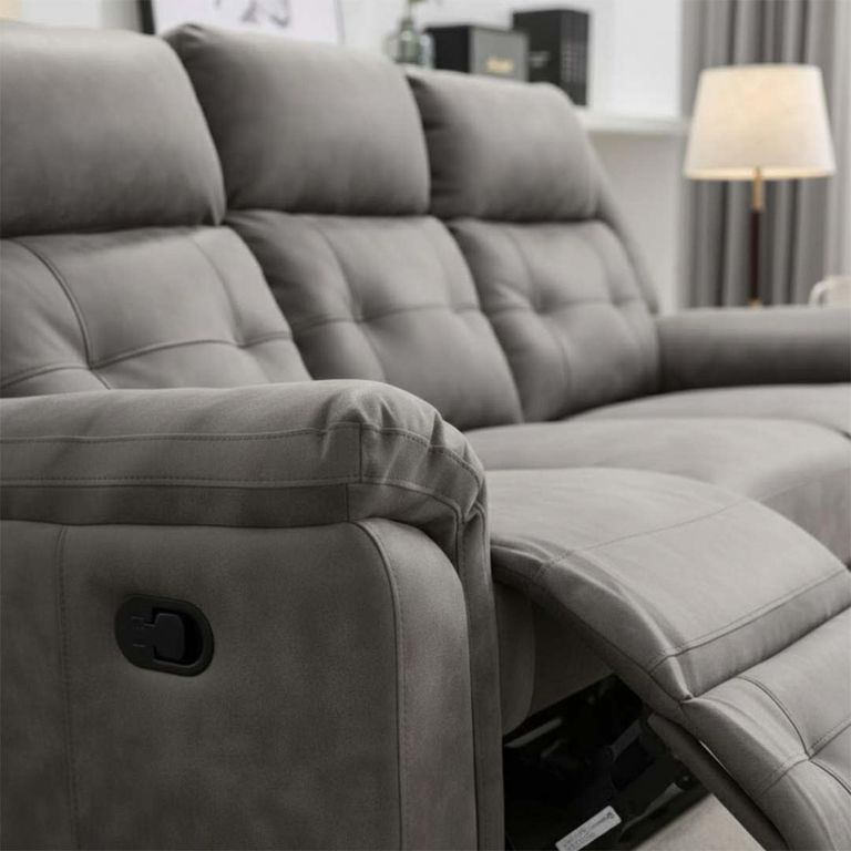 Berkeley 3 Seater Recliner Sofa - Dark Grey Leather Look Fabric