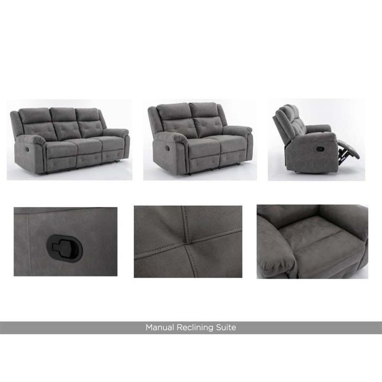 Berkeley 3 Seater Recliner Sofa - Dark Grey Leather Look Fabric