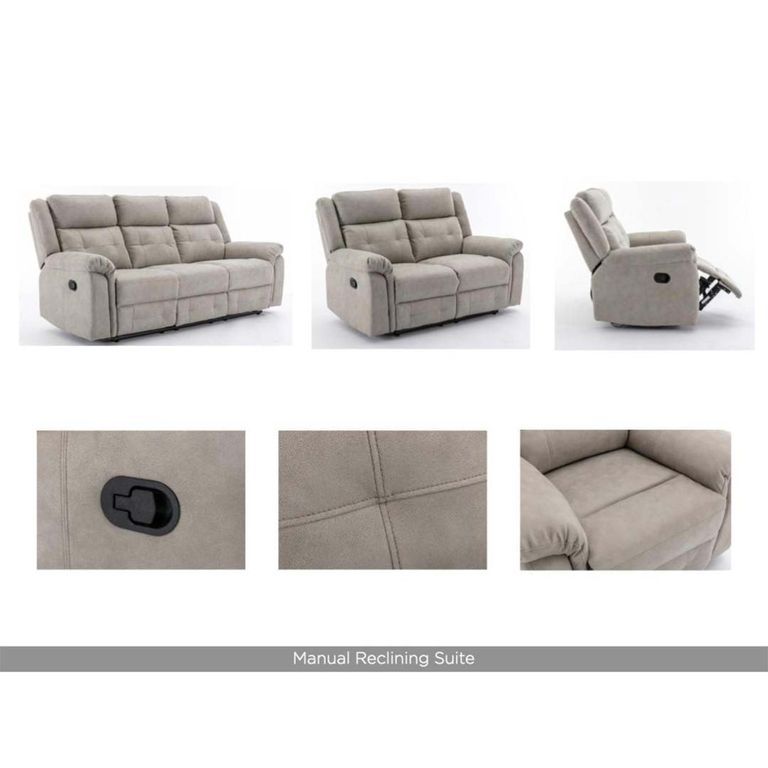 Berkeley Recliner Sofa Suite - 3+1+1 - Light Grey Leather Look Fabric