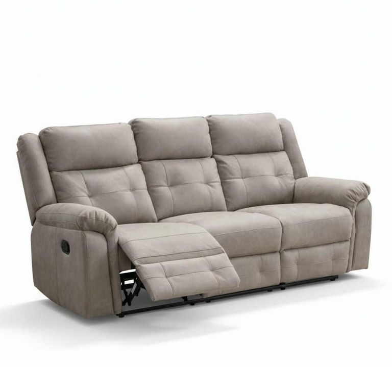 Berkeley 3 Seater Recliner Sofa - Light Grey Leather Look Fabric