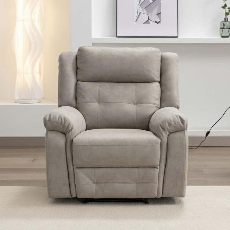 Berkeley Recliner Armchair - Light Grey Leather Look Fabric