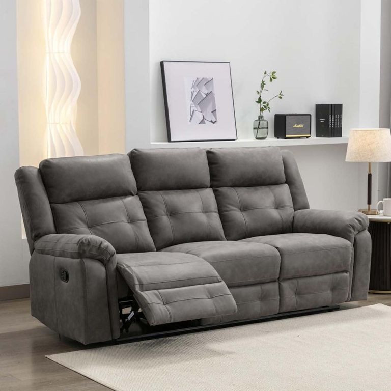 Berkeley 3 Seater Recliner Sofa - Dark Grey Leather Look Fabric