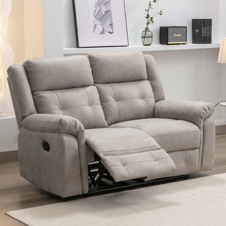 Berkeley 2 Seater Recliner Sofa - Light Grey Leather Look Fabric