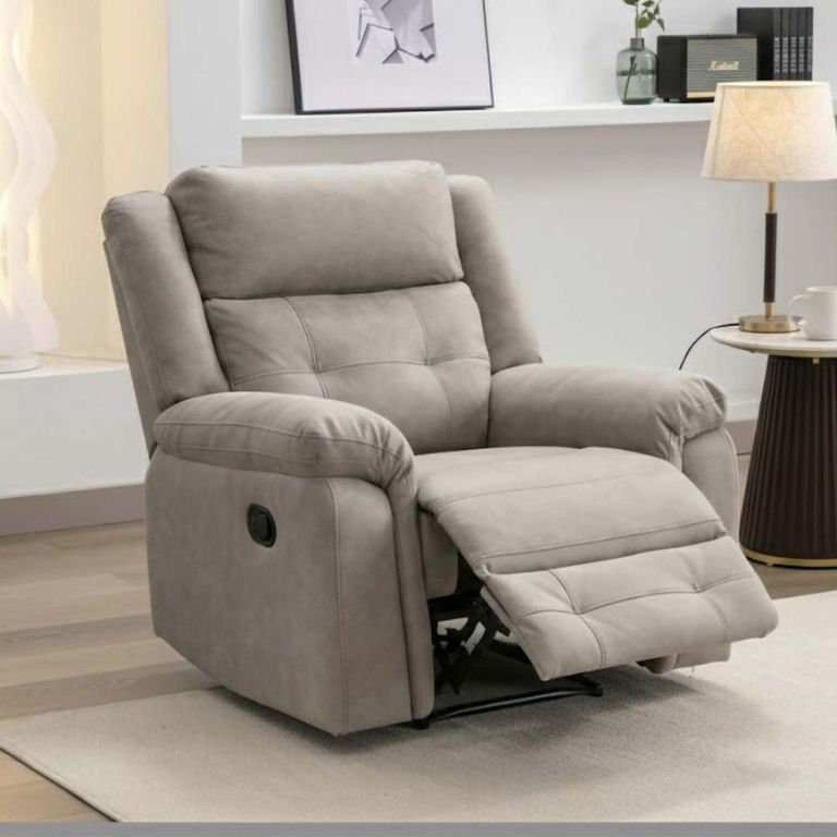 Berkeley Recliner Armchair - Light Grey Leather Look Fabric