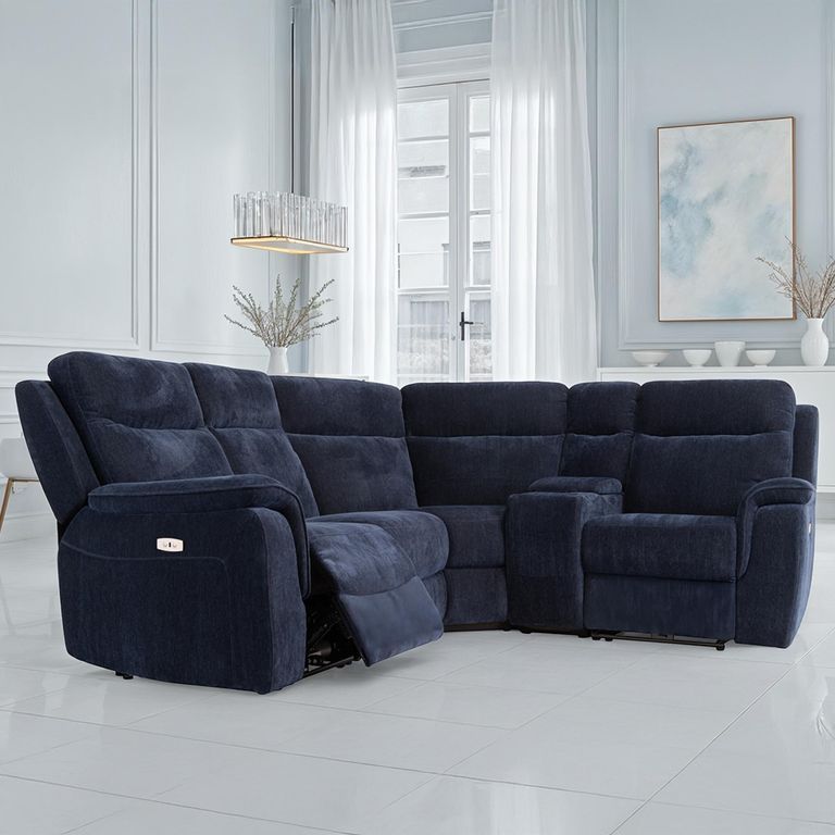Havana Corner Sofa - Electric Recliner - Fabric - Blue