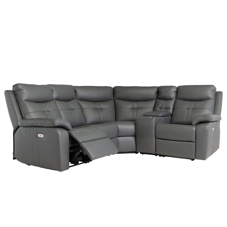 Sophia Corner Sofa - Electric Recliner - Leather - Charcoal