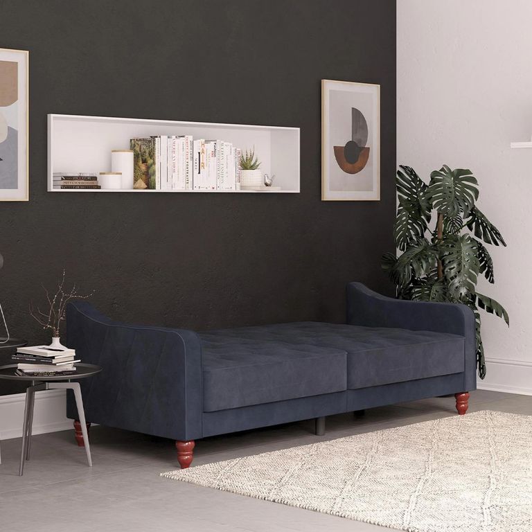 Novogratz Vintage Tufted Futon Sofa Bed - Blue Velvet Fabric - 2238679NUK