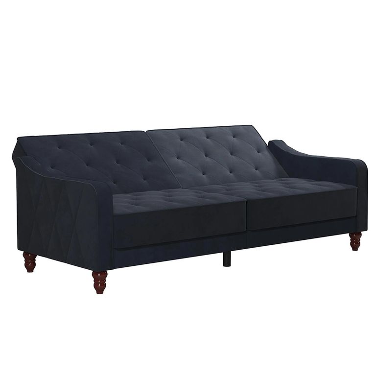 Novogratz Vintage Tufted Futon Sofa Bed - Blue Velvet Fabric - 2238679NUK