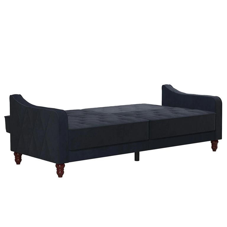 Novogratz Vintage Tufted Futon Sofa Bed - Blue Velvet Fabric - 2238679NUK